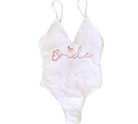 LXURY Bikini Triangolo Donna Team Bride Female Thong Imbottito Costume da Bagno Un Pezzo Spiagge Donne Costumi da Bagno Backless Bather Beachwear-White Bride,s