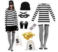 LXWINNER Costume da Ladro, Costume da rapinatore da donna, con berretto a maglia, Maschera, Camicia, Guanti, Portafoglio, Costume da Predatore,per Halloween, carnevale, cosplay (donna, XL)