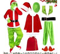 LXWINNER Costume natalizio Grinch, Costume da Grande Mostro Verde, Costume da Padre Natale Verde Uomo, Costume da Grinch Adulti, Costume Cosplay Festa di Natale a Tema (XXL-XXXL)