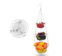 LxwSin Portafrutta da Appendere 3 Ripiani, Cesto per Frutta da Appendere, Ciotola da Appendere Supporto in Filo Metallico, Resistente Organizzatore da Cucina per Frutta Verdura Fiori Pianti, Argento