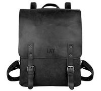 LXY Zaino in pelle vegana vintage per computer portatile, per donne e uomini, zaino in ecopelle nera, borsa per libri, weekend, viaggio