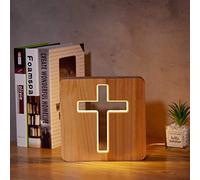 LXYAYY Lampada a Croce in Legno novità Luce Notturna, Lampada da Tavolo USB 3D in Legno Visione Camera da Letto Decor Compleanno Natale per Uomini Donne Amico