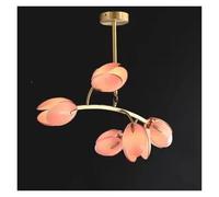 LXYAYY Lampadario Moderno in Vetro Floreale in Ottone Pieno, Soggiorno, Sala da Pranzo, Decorazione per la casa, Illuminazione Moderna(Pink,L70CM5head)