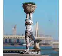 LXYAYY Statue di rana yoga fioriere statuette animali in resina vasi da fiori con foro di drenaggio, scultura zen contenitori decorazione da giardino (colore: grigio-b)