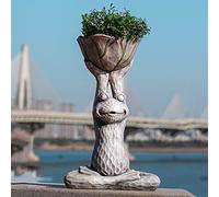 LXYAYY Statue di rana yoga fioriere statuette animali in resina vasi da fiori con foro di drenaggio, scultura zen contenitori decorazione da giardino (colore: grigio-a)