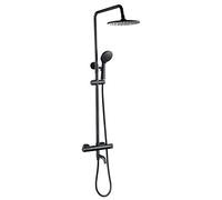 LXYST 8inch Wall Mounted Brass Rainfall Intelligent Thermostatic Bathtub Mixing Valve Faucet, Matte Black Luxury Shower Set
