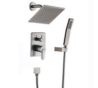 LXYST all Metal Included Systems 8 Inches Big Flow Rain Handheld Brushed Nickel Rainfall System Luxury Shower Set