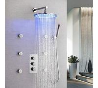 LXYST Capper in Argento LED Tre Colori Dimpido Dismio Set pazzia a Parete Ugello di Top Rotondo Massaggio Doccia termostatico Spray Laterale 3 funzioni Beau