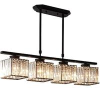 LXYST Crystal Chandelier Long Rectangular Pendant Elegant Gold & Black Ceiling Fixture Dining Room Living Room Stylish Bar Decor