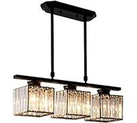 LXYST Crystal Chandelier Long Rectangular Pendant Elegant Gold & Black Ceiling Fixture Dining Room Living Room Stylish Bar Decor