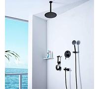 LXYST Doccia Nascosto Set nella Parete Pre-incorporata per valvola del Corpo da Pollici soffitto Rotondo topp Nero Spray con Rubinetto a spruzzo 4 funzionalità Bellissima Pratica
