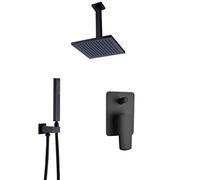 LXYST Faucet System Brass Square Matte Black Bathroom Tap 8-12" Rain Head Arm Diverter Mixer Handheld Spray Set with Hand Shower Kit,Matt Blac