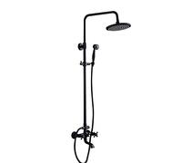 LXYST Household Hotel European Black Bronze Wall-Mounted with Cross Handle System, Height Adjustable Column,Round Rain Head Faucet Shower Set