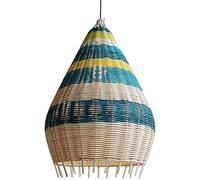 LXYST Japanese Rattan Bar Counter Light Rustic Farmhouse Handmade Woven Basket Kitchen Island Hanging Lamp Boho Minimalist Coastal Table Chandelier for Dining Living Room