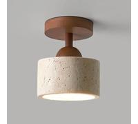 LXYST Light Cylinder Semi Flush Mount Lamp Wood Close to Ceiling Hallway Lighting Fixture Natural Stceiling Lights for Bedroom Living Room/Walnut Color