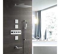 LXYST per Bagno in Rame Quadrato Quadrati Parete Scuro Set 4 funzioni di Doccia Mano sollevabile con Rubinetto a spruzzo Laterale è ruotato Non arrugginita