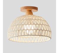LXYST Rattan Light Wood Semi Flush Mount Handmade Lamp Shade Vintage Hallway Lighting Fixture, Close to Ceiling Lights for Entryway Farmhouse/Dia40Cm