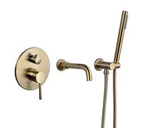 LXYST Rubinetto Ottone Bagno Mixer Tocco Caldo e Freddo rubinetti da a Parete Spazzolata vano in Oro di Doccia Set retrò