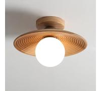 LXYST Semi Flush Lamp Wood Light Globe Hallway Lighting Fixture Mount, Wooden Close to Ceiling Lights with Glass for Bedroom Entryway Stairs/Wood