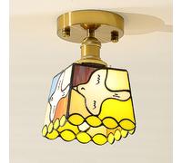 LXYST Style Bird Light Stained Glass Lamp Nordic Square Lighting Fixture Close to Ceiling Lights for Hallway Restaurant Shop Cbar/Yellow