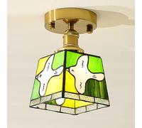 LXYST Style Bird Light Stained Glass Lamp Nordic Square Lighting Fixture Close to Ceiling Lights for Hallway Restaurant Shop Cbar/Green