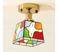 LXYST Style Bird Light Stained Glass Lamp Nordic Square Lighting Fixture Close to Ceiling Lights for Hallway Restaurant Shop Cbar/Colorful