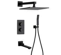 LXYST System,Thermostatic Mixing Valve in Square Stainless Steel Rain Matt Black Color with spout And Head System,Luxury Shower Set,16inch