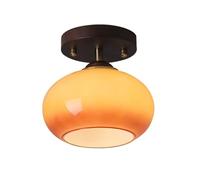 LXYST Vintage Light Wood Semi Flush Mount Lamps Gradient Glass Lamp Shade Farmhouse Close to Ceiling Lighting for Hallway Entryway Living Room