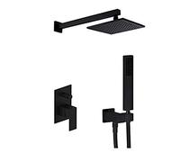 LXYST Wall Mount Bathroom Luxury Rain Mixer Combo Set Black Matte Painting Square Head System Trim Kit, Ceramic Valve Shower Set,10inch