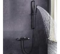 LXYST with Adjustable Slider, Brass Wall Mounted Waterfall Faucets, Bathroom Hot And Cold Water Mixer Tap, Shower Faucet Set Black