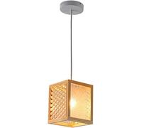 LXYST Wooden Bird Cage Lights Fixture Nordic Single Farmhouse Ceiling Hanging Lamp Japanese Square Vintage Rustic Chandelier for Kitchen Island Sink Bedroom Dining Room