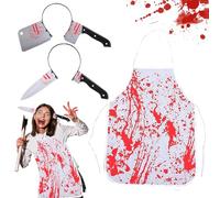 LXYYDS 3 Pezzi Grembiule Sanguinoso, Fascia Insanguinata, Grembiule da Macellaio per Feste di Halloween e Vampiro