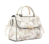 LY&SQ Floral Top-Handle Handbag, PU Leather Purse Women Flap Tote Shoulder Bag(Beige)