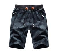 LY4U Uomo Summer Casual Shorts, Gym Sports Shorts Uomo, Pantaloncini Camo in Vita Elastica con Coulisse e Tasche con Cerniera, Nero S