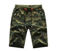 LY4U Uomo Summer Casual Shorts, Gym Sports Shorts Uomo, Pantaloncini Camo in Vita Elastica con Coulisse e Tasche con Cerniera, Verde S