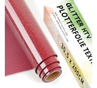 Lya Vinyl glitter termovinile per tessuti, 30,5 cm x 200 cm, colore rosso, vinile termoadesivo per tessuti, termovinile per Cricut e Cammeo, tessuti t-shirt, abbigliamento, cappelli