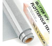 Lya Vinyl Pellicola per plotter glitter in tessuto, 30,5 cm x 200 cm, colore argento, per Cricut, Silhouette Cameo, pellicola di trasferimento da applicare con ferro da stiro per tessuti e magliette