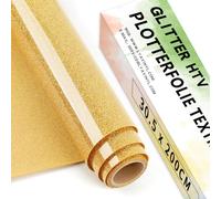 Lya Vinyl Vinile Termoadesivo Glitter Oro per Tessuti, 30,5 cm x 200 cm, Ideale per Cricut, Cammeo, T-Shirt, Abbigliamento e Cappelli