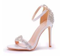 LYAHVGU Scarpe da Sposa da Donna, Sandali con Tacco Alto a Spillo con Punta Aperta e Perle con Strass Scintillanti da 11 cm, Pompa per Ufficio per Abiti da Sera per Feste di Matrimonio da Sposa