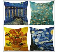 LYAKK Copricuscino Pittura artistica di Van Gogh 4 Pezzi 35x35cm Cerniera Invisibile Cotone Lino Decorazione per Divani, Letti, Esterni, Automobili e Altro