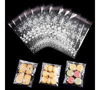 Lyaor 400 Pezzi Sacchetti Biscotti 10x15cm Sacchetti di Cellophane Trasparente con Fiocco di Neve Sacchetti Plastica Autoadesivi OPP Plastica Alimenti Sacchetto per Confetti Gioielli Regalo Caramella