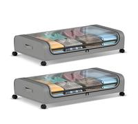 Lybunair Sotto contenitori per il letto, 2 confezioni di ruote e coperchi trasparenti, mulino multifunzione per vestiti, scarpe e giocattoli, design antipolvere (2 confezioni)