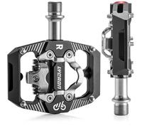 LYCAON Pedale per bicicletta da montagna, doppia funzione, piatto e senza clip, in alluminio lavorato a CNC, 3 cuscinetti sigillati, compatibile con SPD, pedali universali per bici da strada MTB BMX