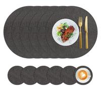 Lychee Pattern Placemats and Coasters Set of 6, Dual-Sided PU Leather Heat Resistant Waterproof Non-Slip Table Mats, Round