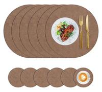 Lychee Pattern Placemats and Coasters Set of 6, Dual-Sided PU Leather Heat Resistant Waterproof Non-Slip Table Mats, Round