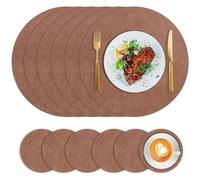 Lychee Pattern Placemats and Coasters Set of 6, Dual-Sided PU Leather Heat Resistant Waterproof Non-Slip Table Mats, Round