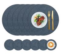 Lychee Pattern Placemats and Coasters Set of 6, Dual-Sided PU Leather Heat Resistant Waterproof Non-Slip Table Mats, Round