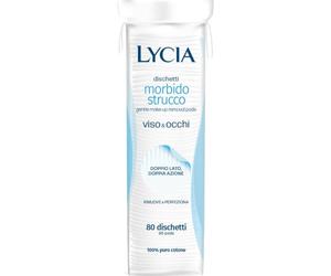 Lycia, Dischetti Struccanti Viso e Occhi, Tessuto Morbido in 100% Puro Cotone, Doppia Azione con Trame Diverse per Rimuovere il Trucco e Perfezionare la Detersione, Confezione 80 Dischetti