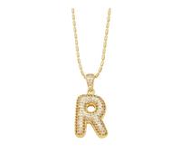 LYCICILI Collana con Lettere a Bolle 26 collane con Lettere iniziali a Bolle, for Donna, Ciondolo con Diamanti placcati in Oro 14k, Regalo di Compleanno di San Valentino for lei (Color : R)