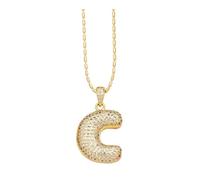 LYCICILI Collana con Lettere a Bolle 26 collane con Lettere iniziali a Bolle, for Donna, Ciondolo con Diamanti placcati in Oro 14k, Regalo di Compleanno di San Valentino for lei (Color : C)